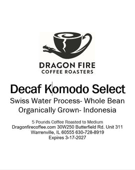 Decaf- Komodo Organically Grown Swiss Water Processed 5-Pounds